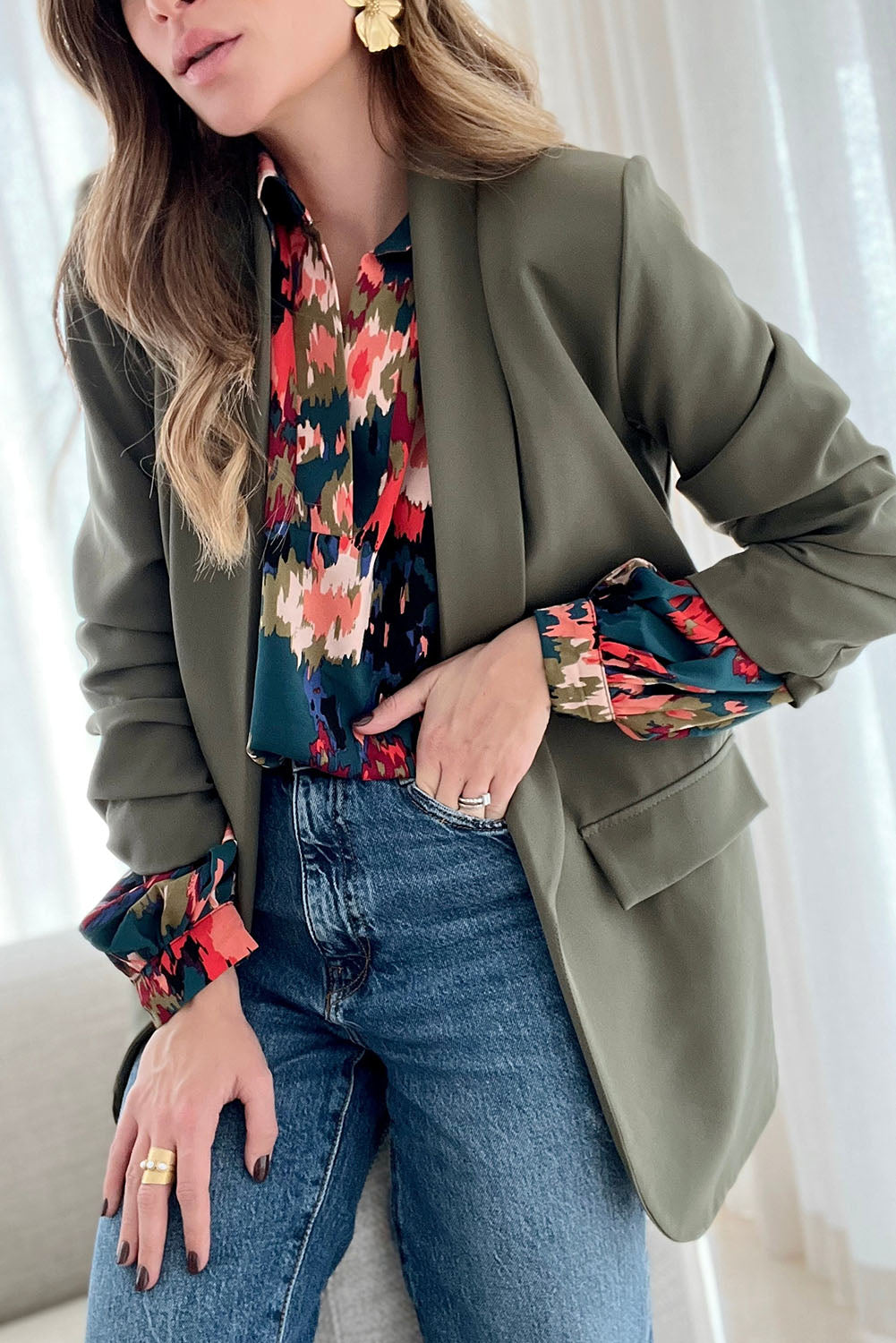 V Neck Puff Sleeve Blouse
