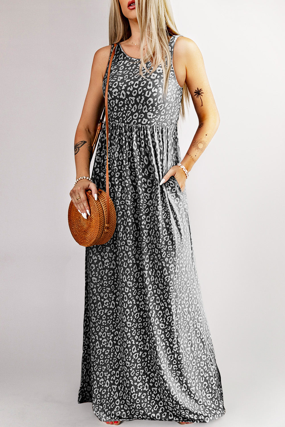 Leopard Pocketed Maxi Tank Dress
