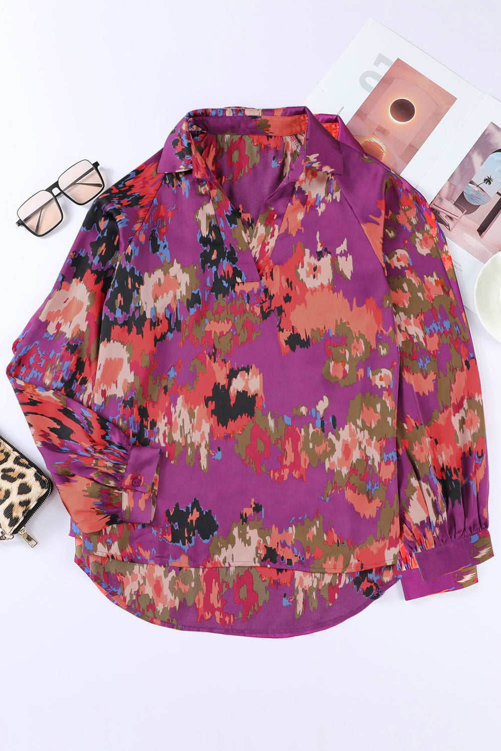 V Neck Puff Sleeve Blouse