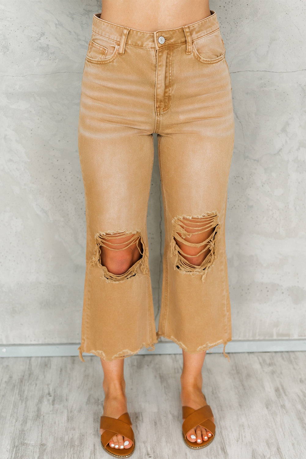High Waist Flare Jeans with Raw Hem