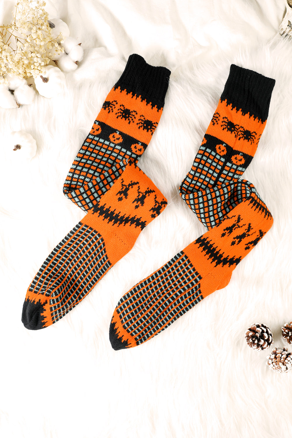 Orange Witch Pumpkin Halloween Party Costume Knit Knee High Socks