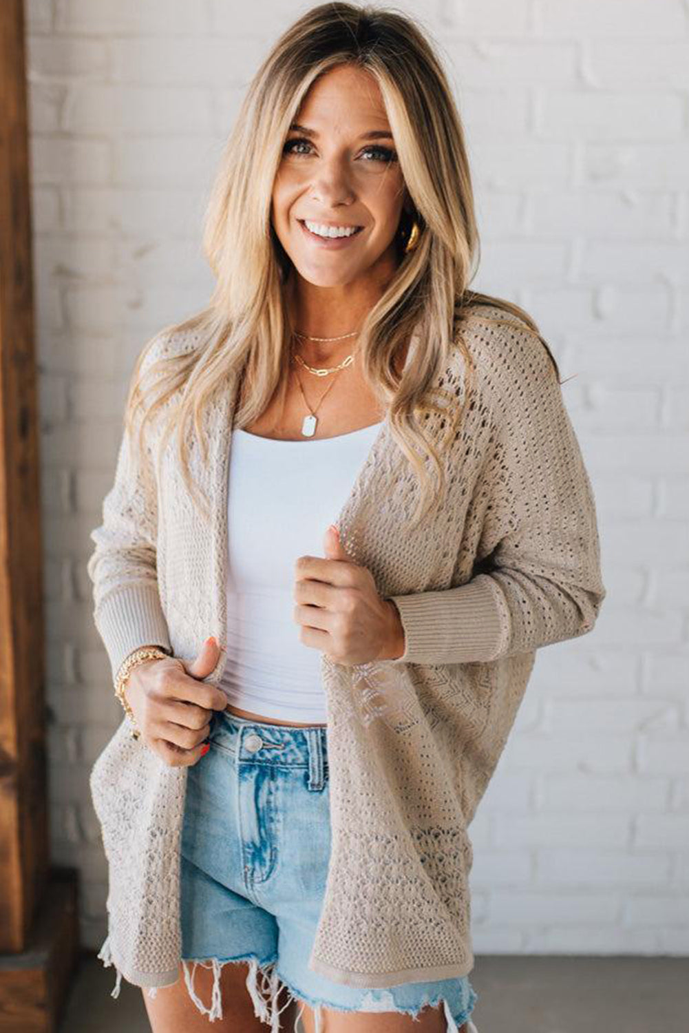 Hollow Knit Open Front Cardigan