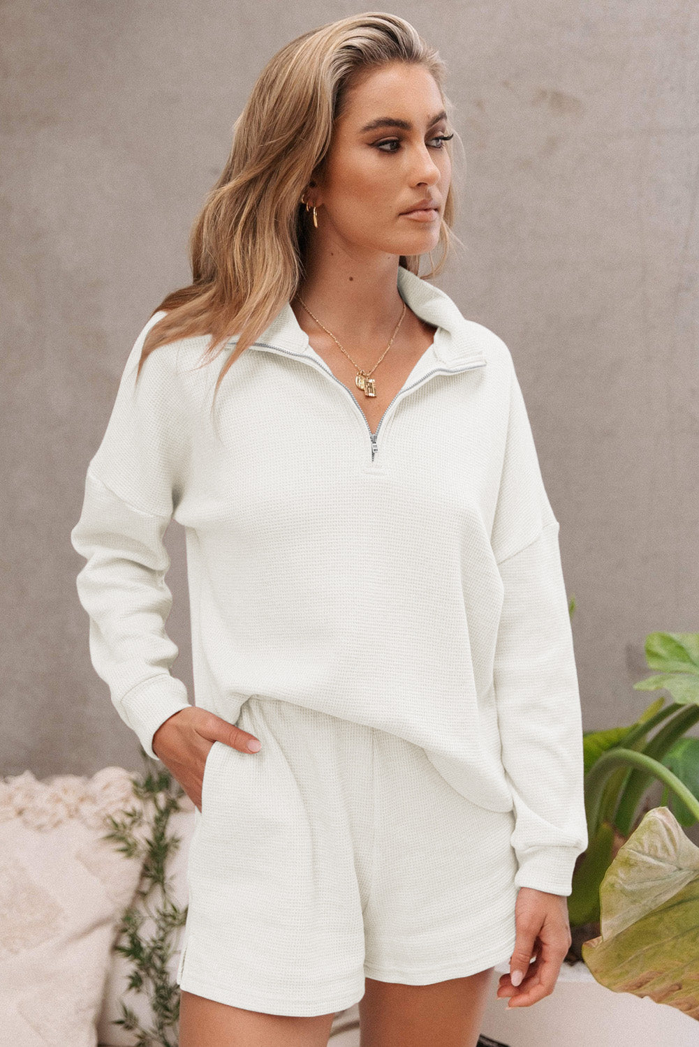 Ribbed Sweatshirt & High Waist Shorts Set