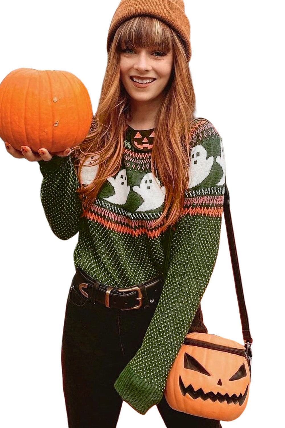 Halloween Ghost Pattern Drop Shoulder Sweater