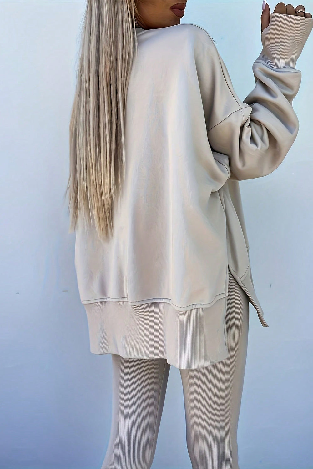 Oversize Slit Sweatshirt Ribbed Leggings Set