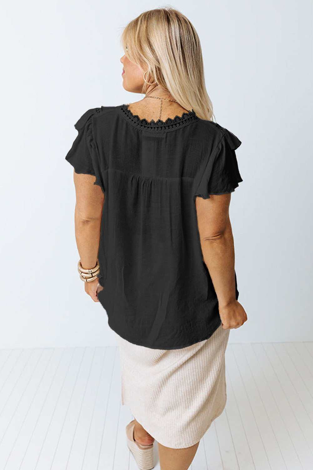 Plain Ruffle Sleeve Boho Top