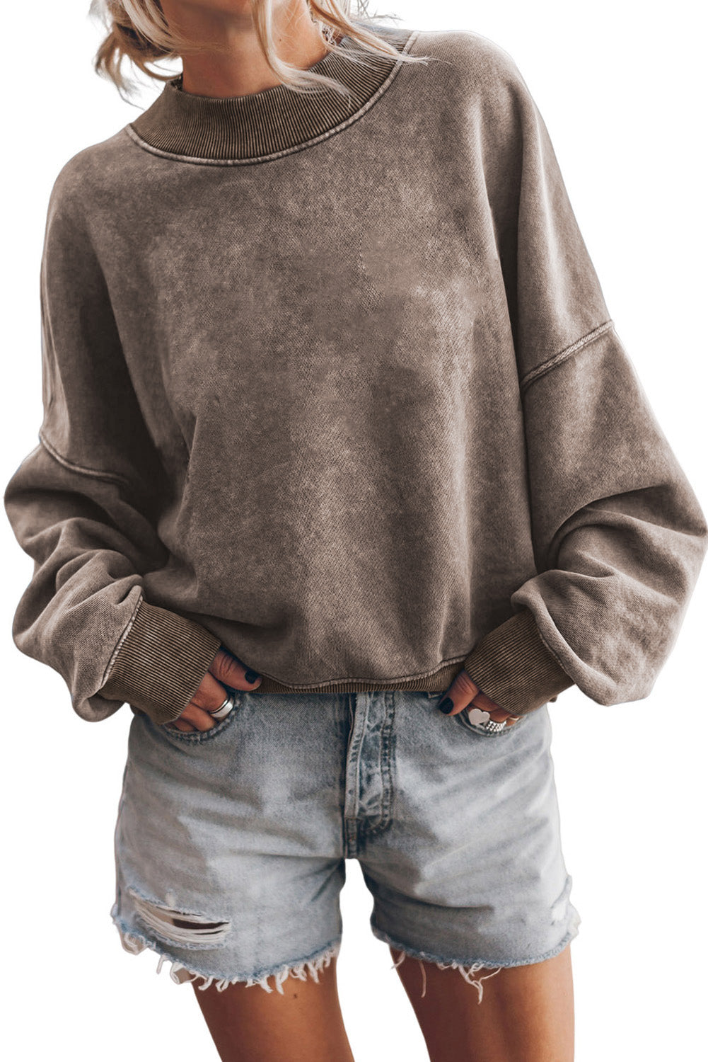 Drop Shoulder Crew Neck Pullover Sweatshirt
