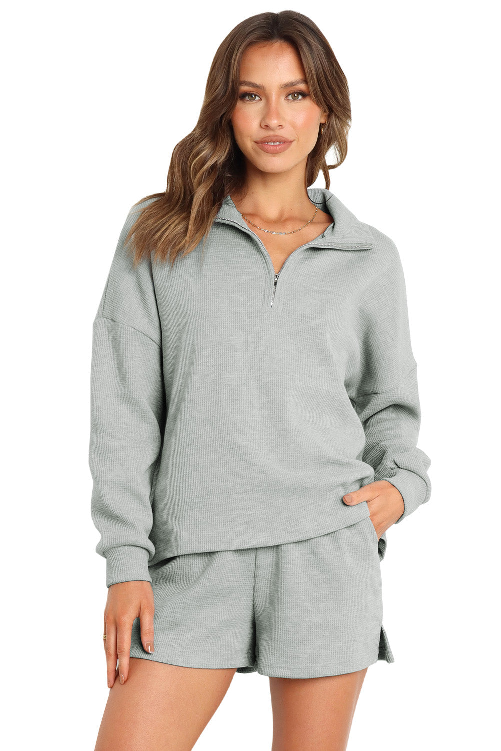 Ribbed Sweatshirt & High Waist Shorts Set