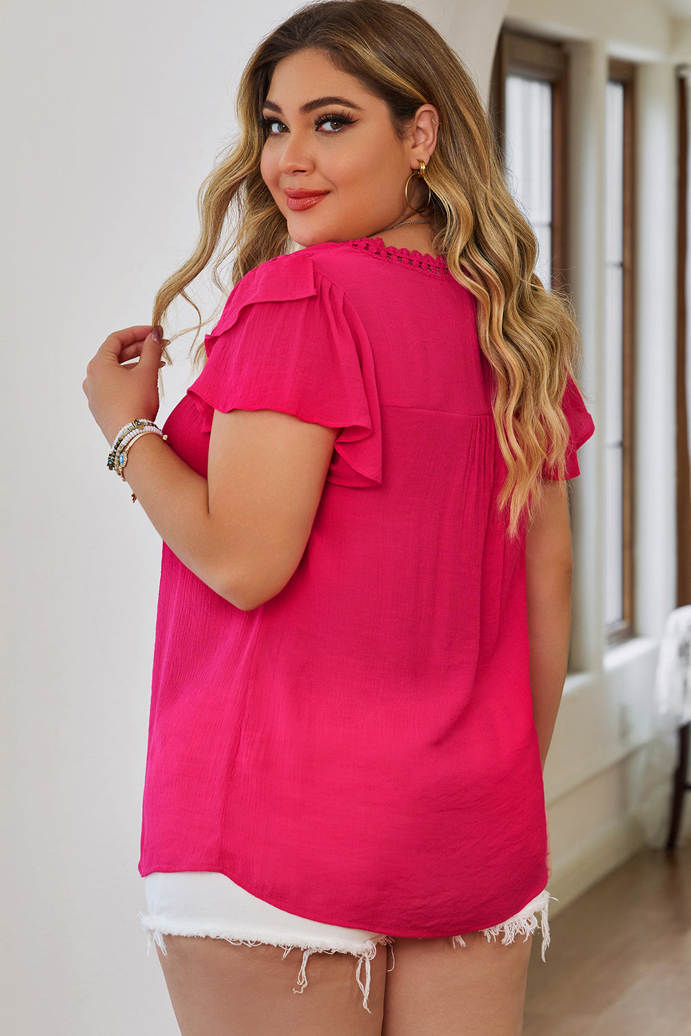 Plain Ruffle Sleeve Boho Top