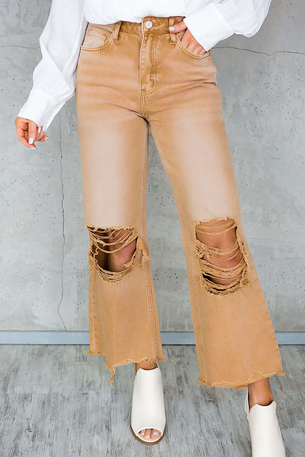 High Waist Flare Jeans with Raw Hem