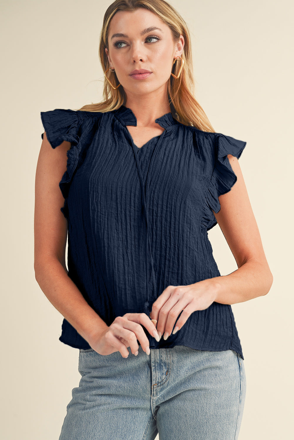V Neck Textured Blouse