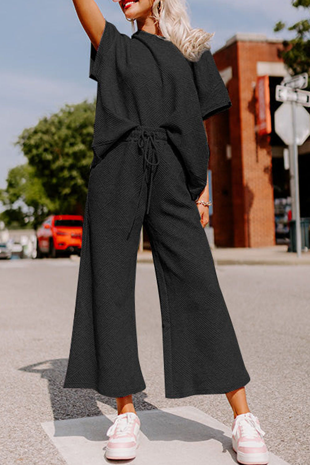 Loose Fit T Shirt and Drawstring Pants Set