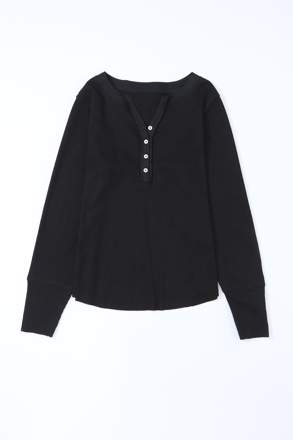 Waffle Knit Long Sleeve Henley Shirt