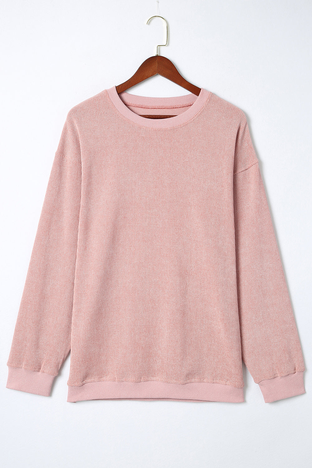 Ribbed Round Neck Pullover Sweatshirt