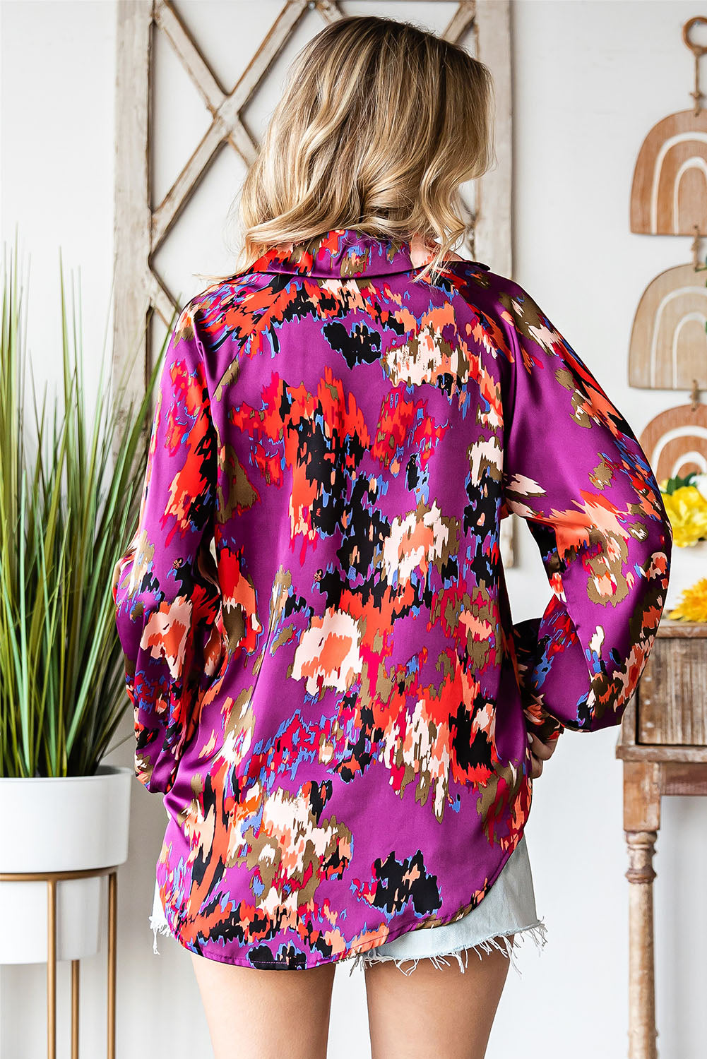V Neck Puff Sleeve Blouse