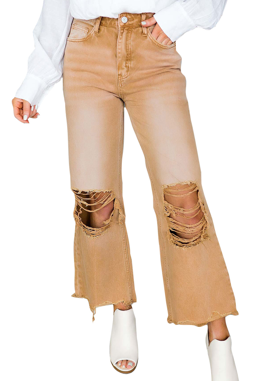 High Waist Flare Jeans with Raw Hem