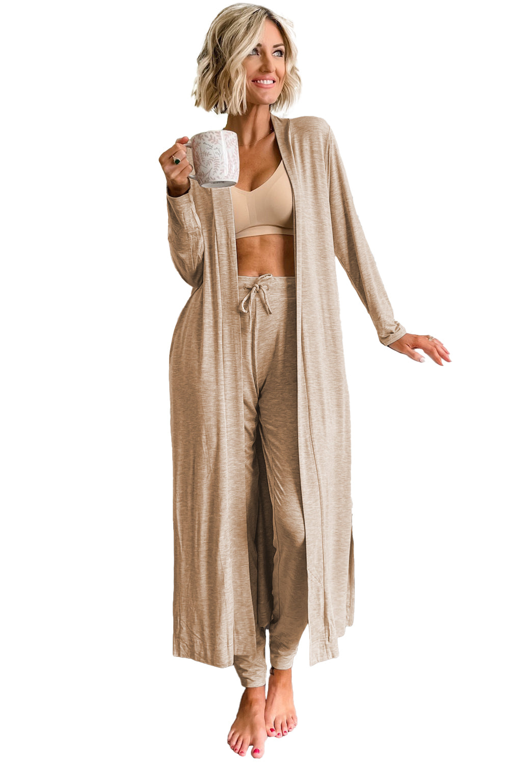 Long Cardigan and Skinny Pants Loungewear Set
