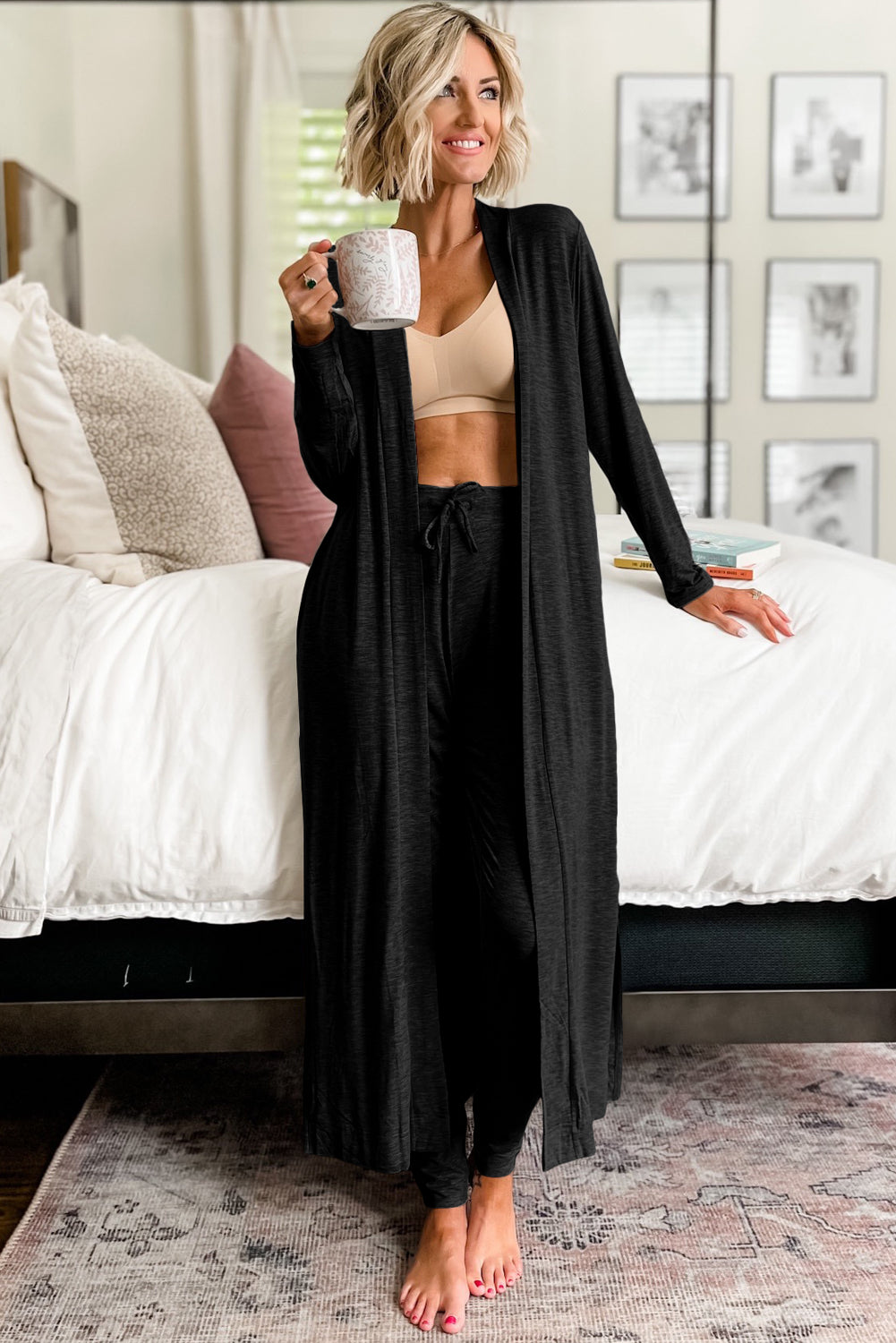 Long Cardigan and Skinny Pants Loungewear Set