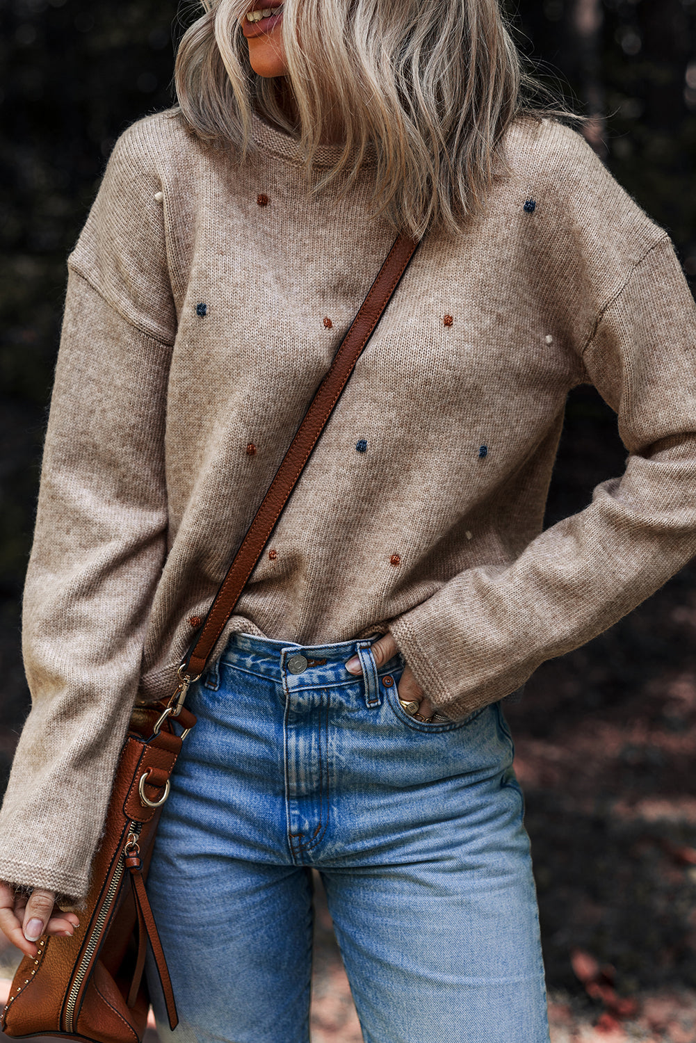 Drop Shoulder Sweater with Dots