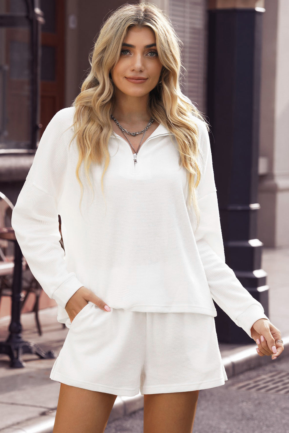 Ribbed Sweatshirt & High Waist Shorts Set