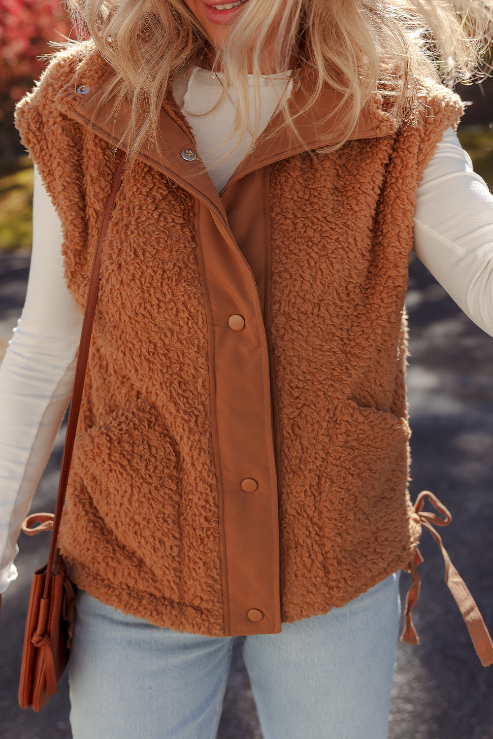 Faux Fur Snap Button Plush Vest