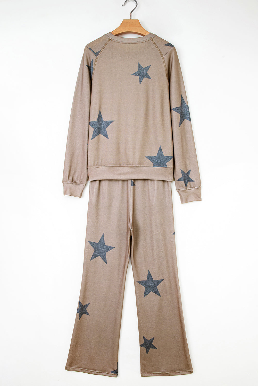Retro Star Print Long Sleeve Pullover Drawstring Wide Leg Pajama Set