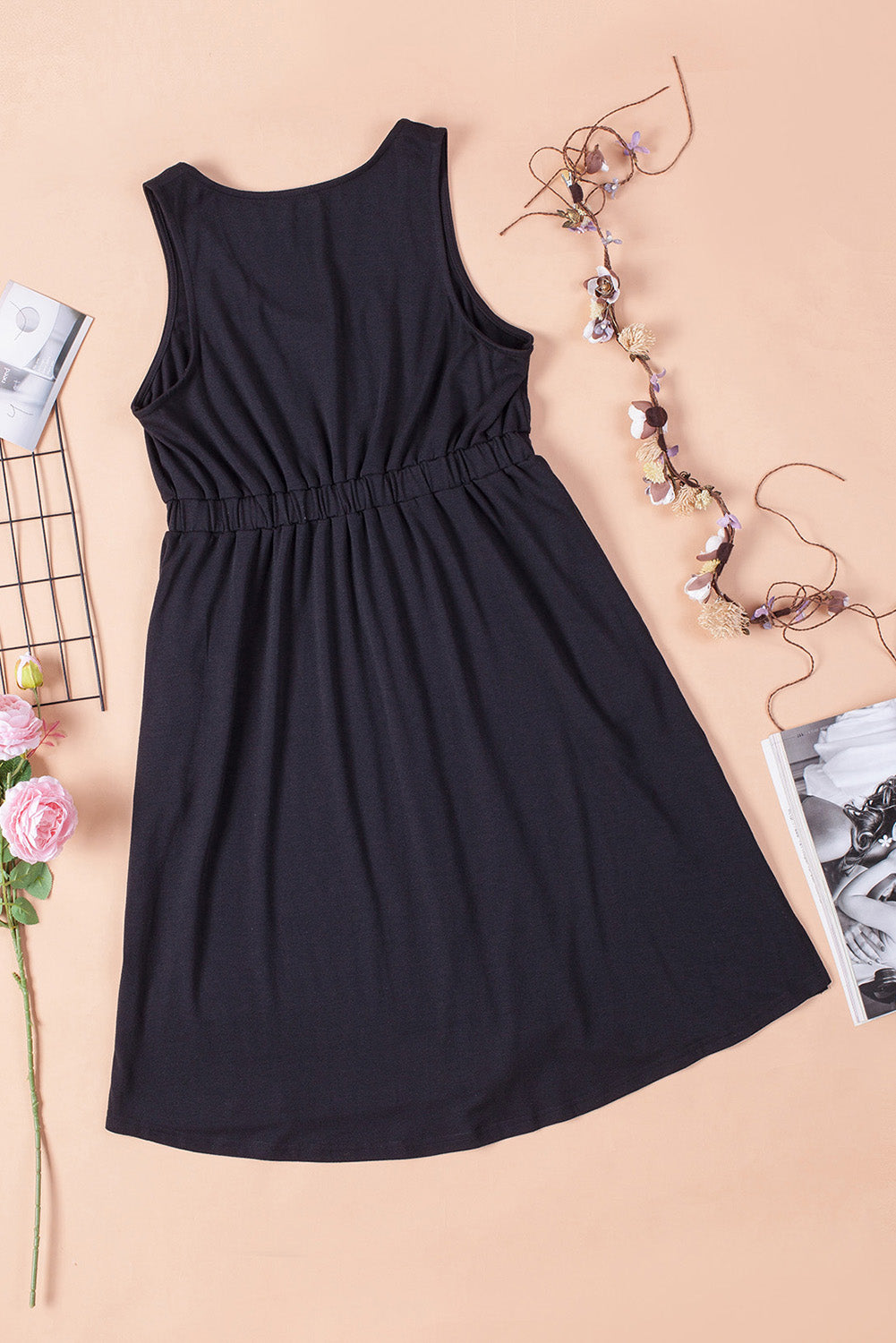 Sleeveless Button Front Short Basics Dress