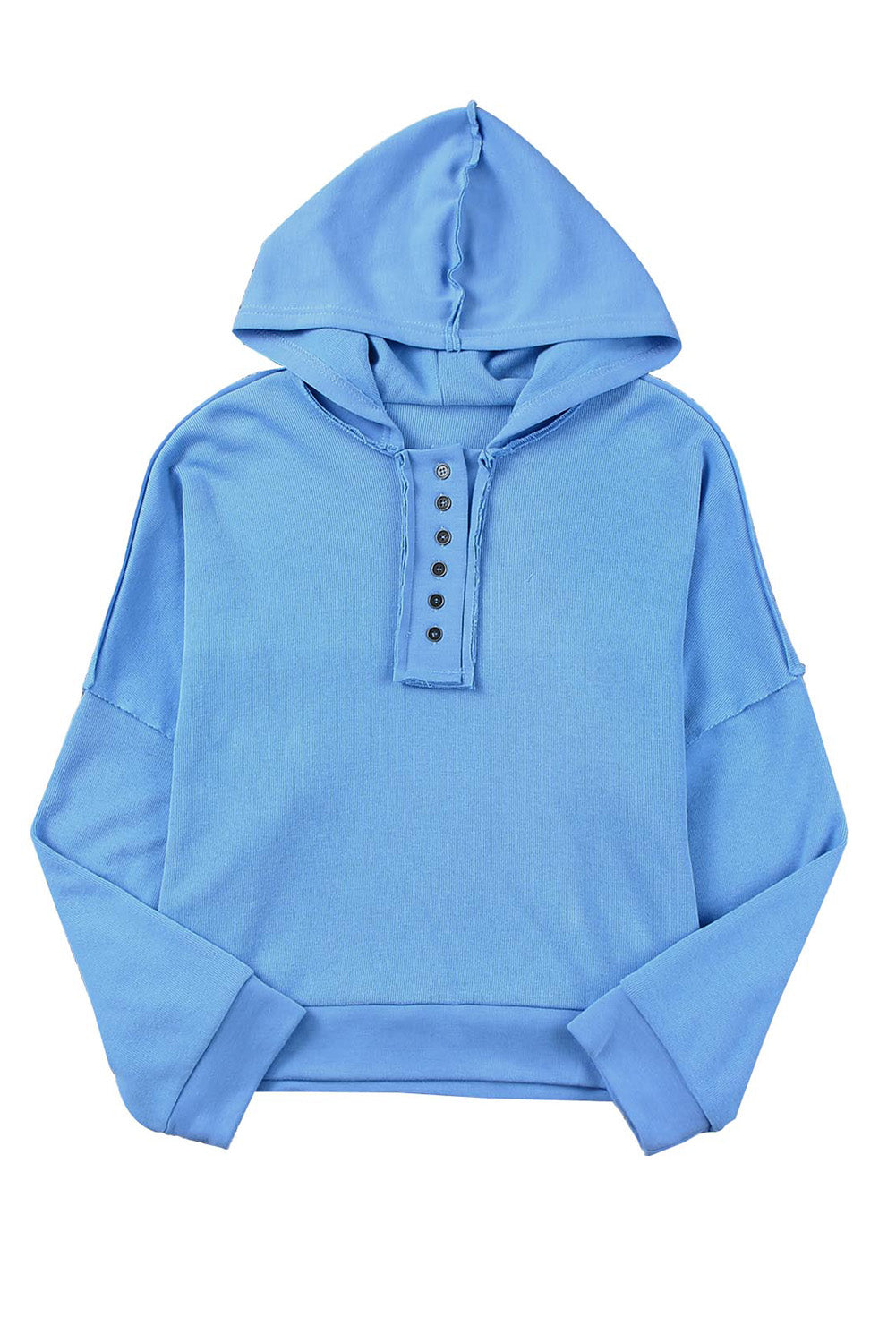 Plain Casual Button Front Pullover Hoodie