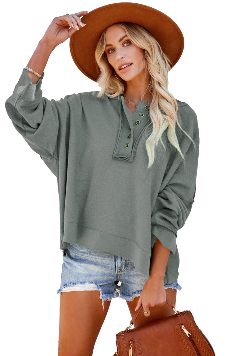Plain Casual Button Front Pullover Hoodie