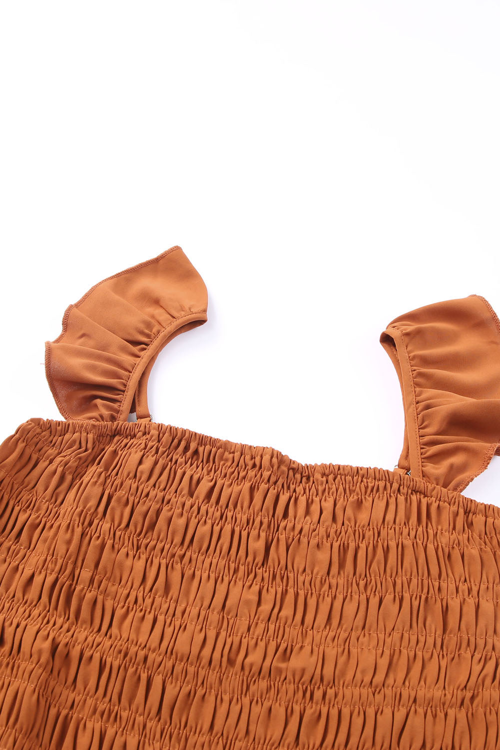 Smocked Ruffle Strap Pocket Wide Leg Jumpsuit