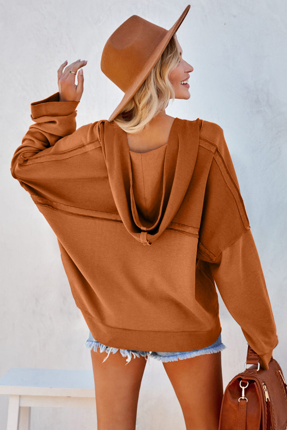 Plain Casual Button Front Pullover Hoodie