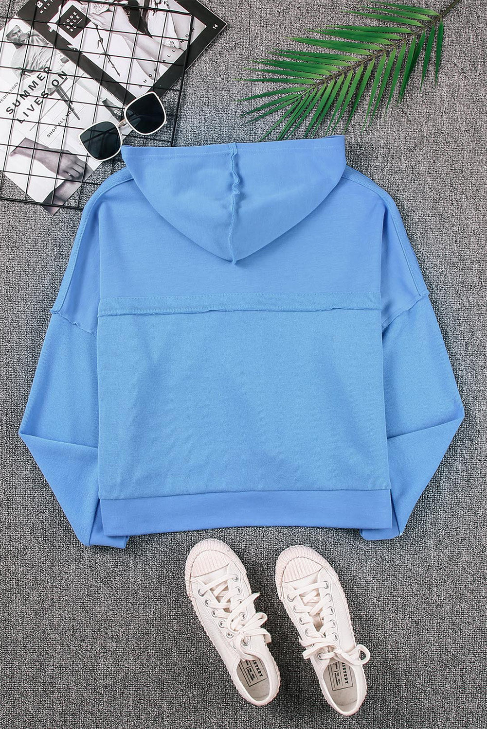 Plain Casual Button Front Pullover Hoodie