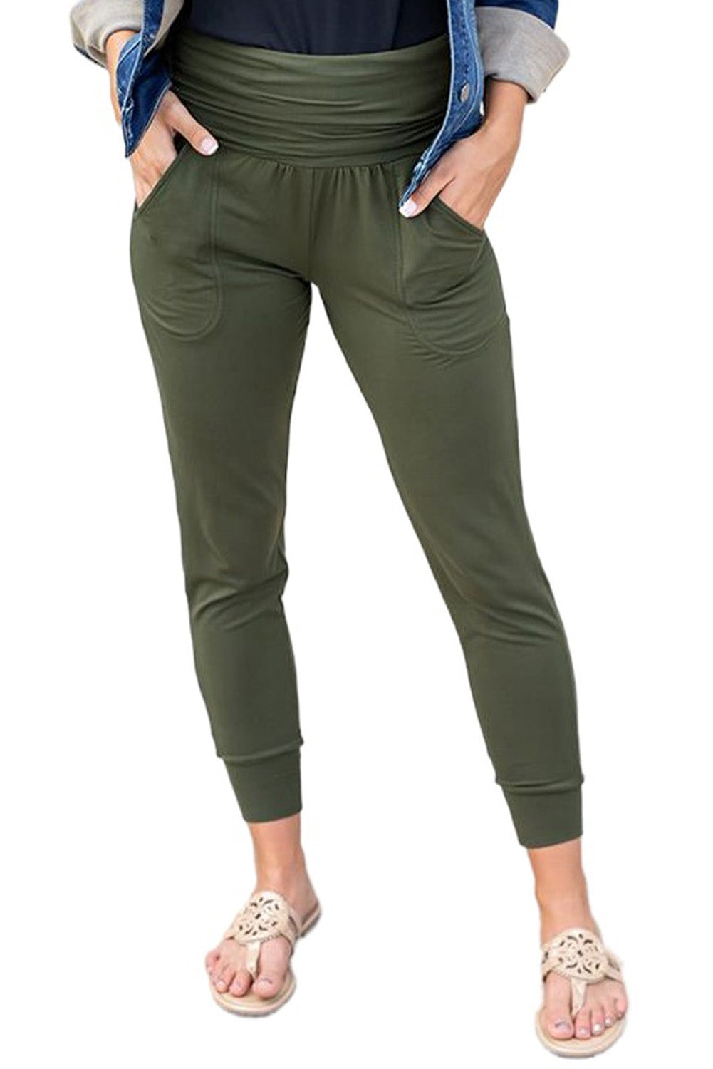High Waist Pleated Casual Pocket Leggings