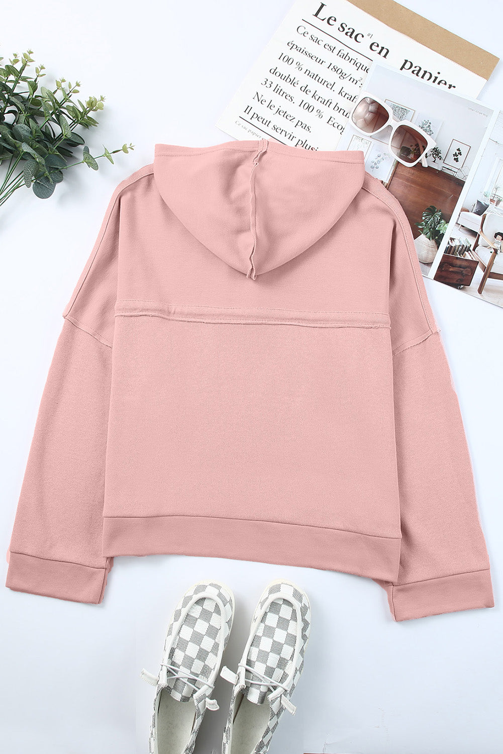 Plain Casual Button Front Pullover Hoodie