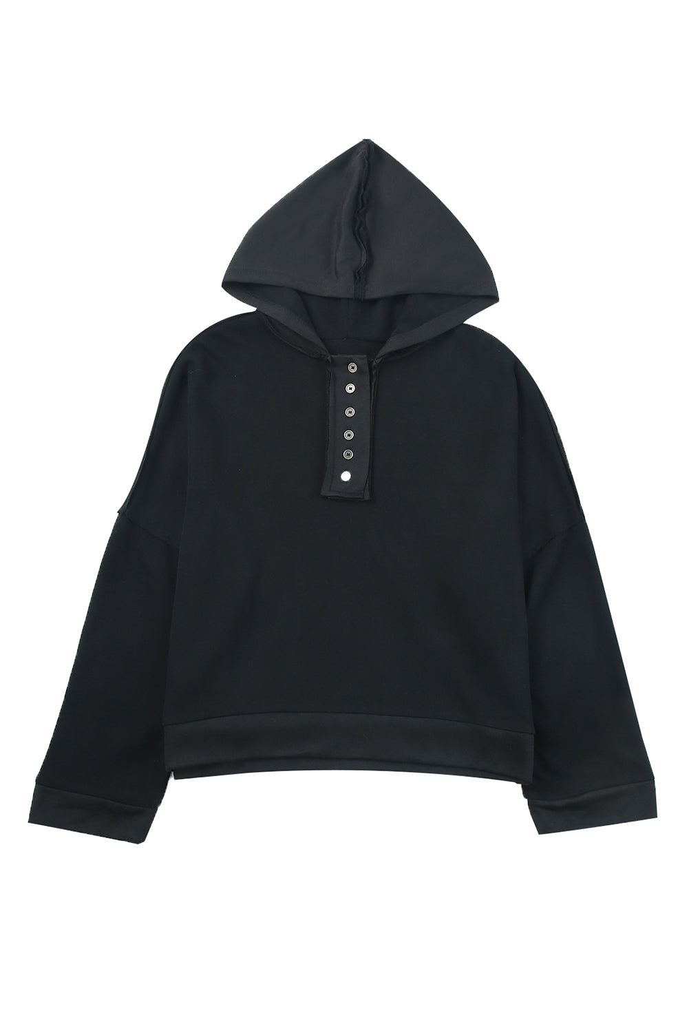 Plain Casual Button Front Pullover Hoodie