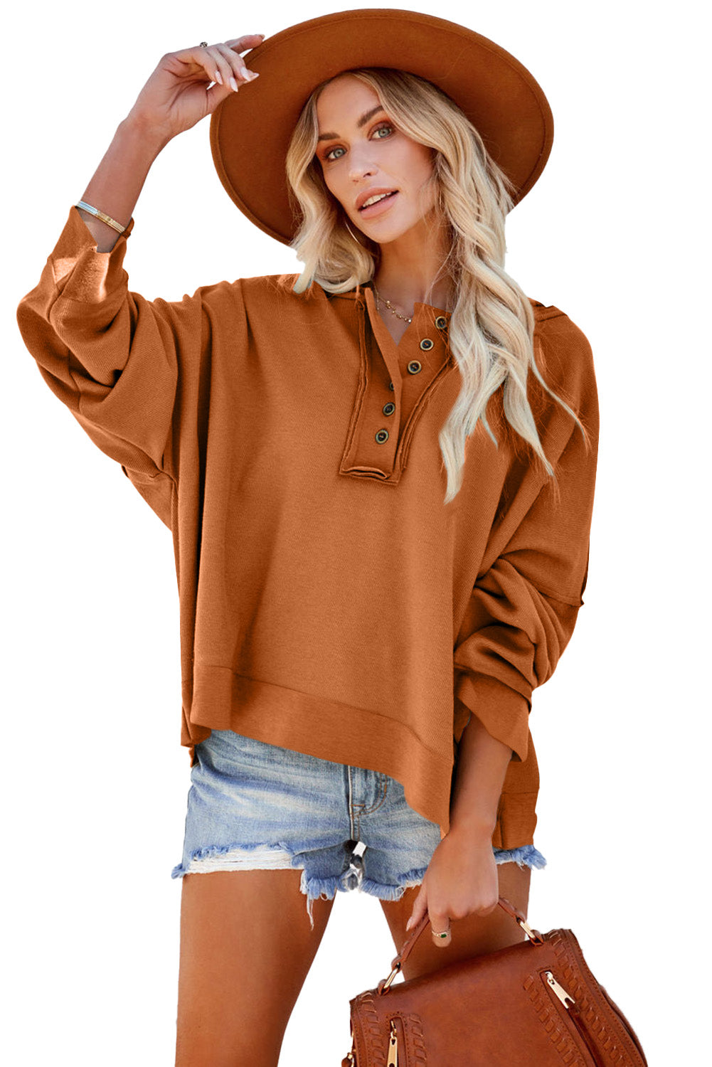 Plain Casual Button Front Pullover Hoodie