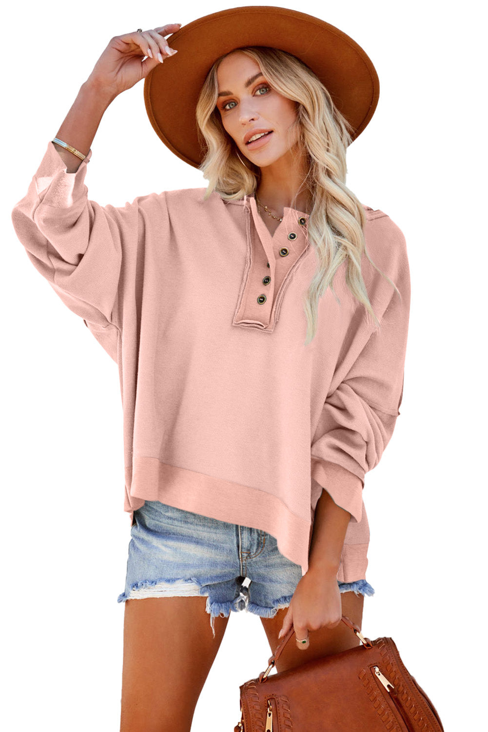 Plain Casual Button Front Pullover Hoodie