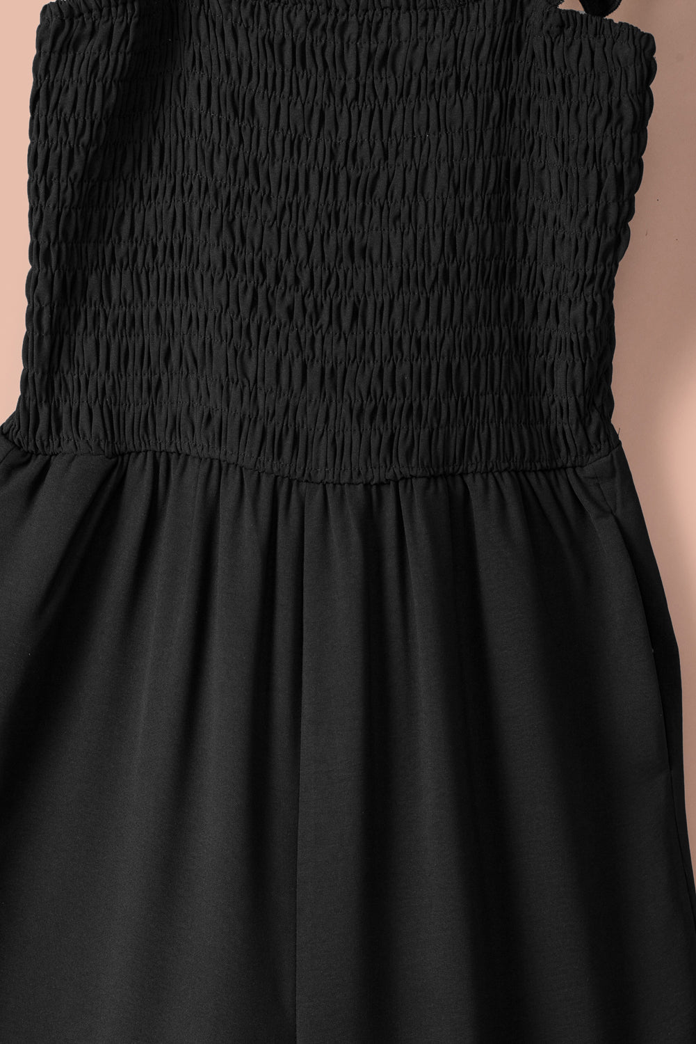 Smocked Ruffle Strap Pocket Wide Leg Jumpsuit