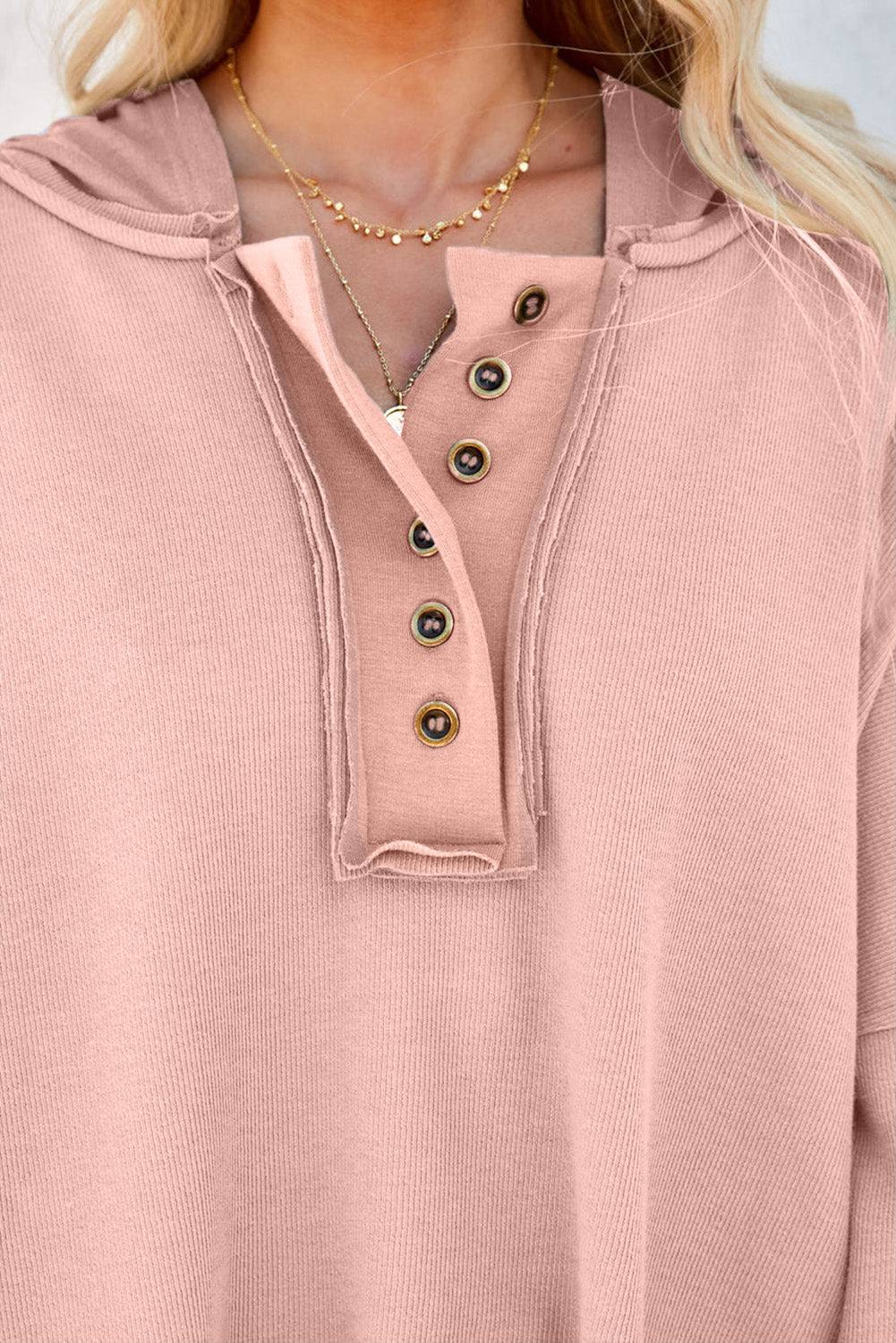 Plain Casual Button Front Pullover Hoodie