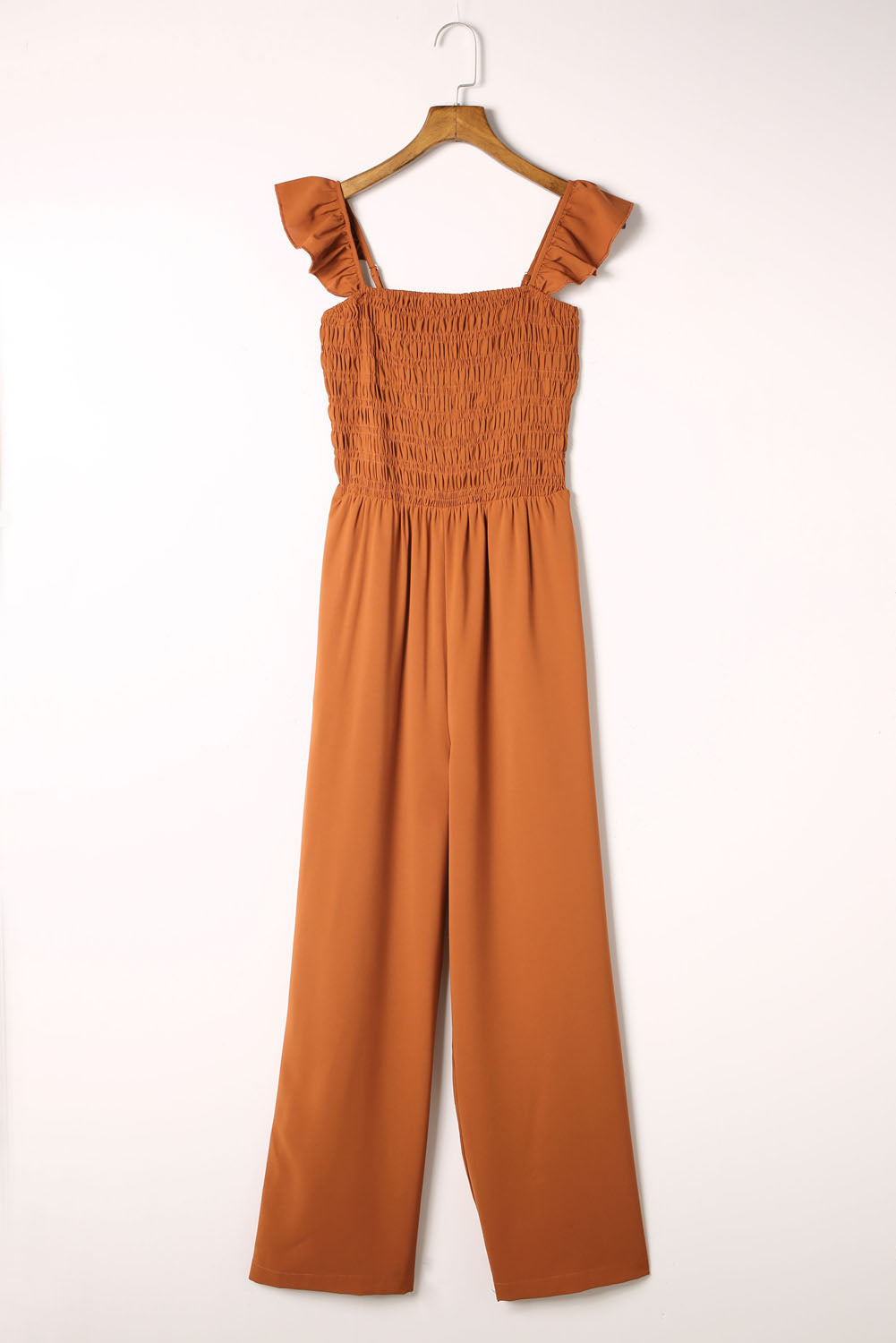 Smocked Ruffle Strap Pocket Wide Leg Jumpsuit