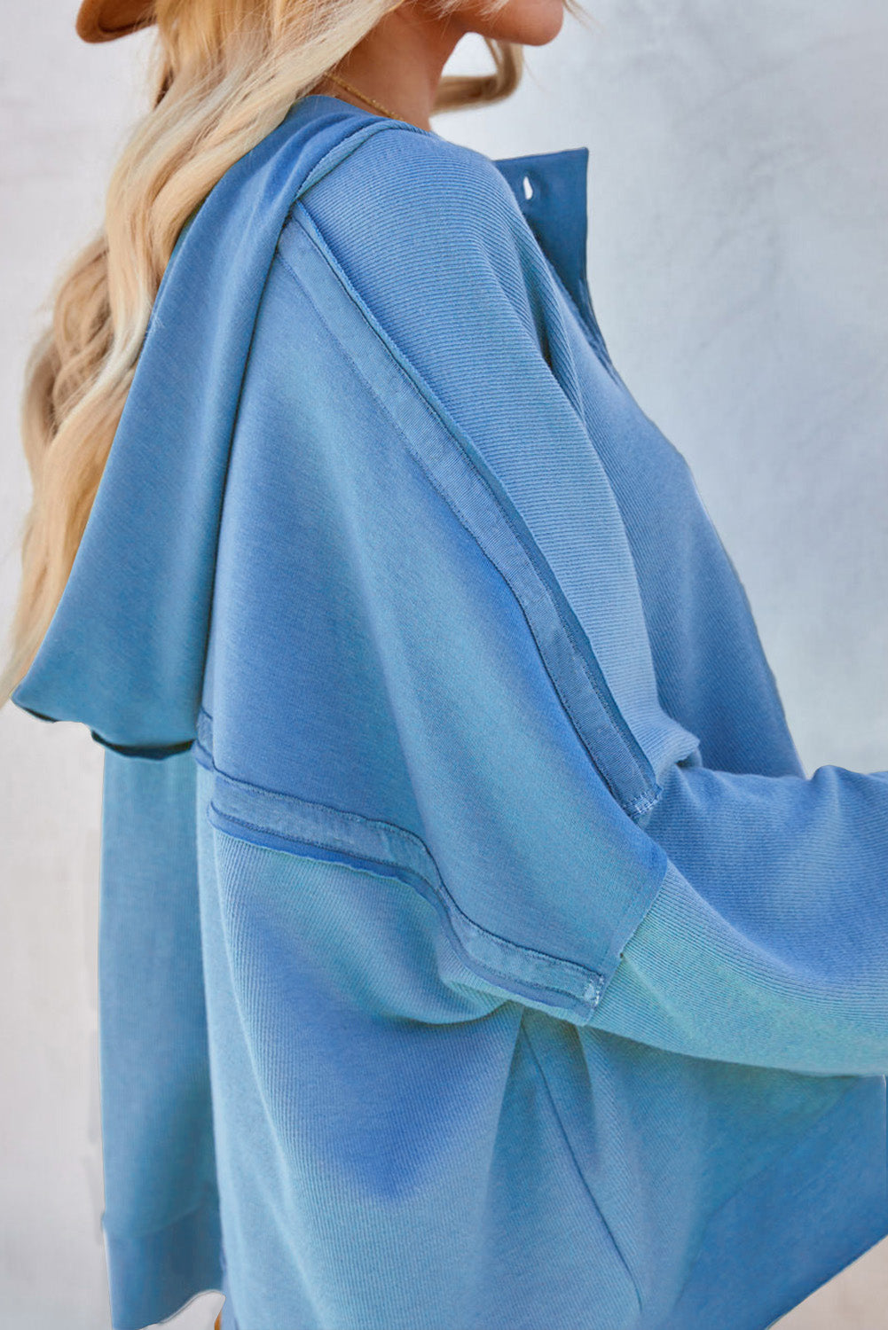 Plain Casual Button Front Pullover Hoodie