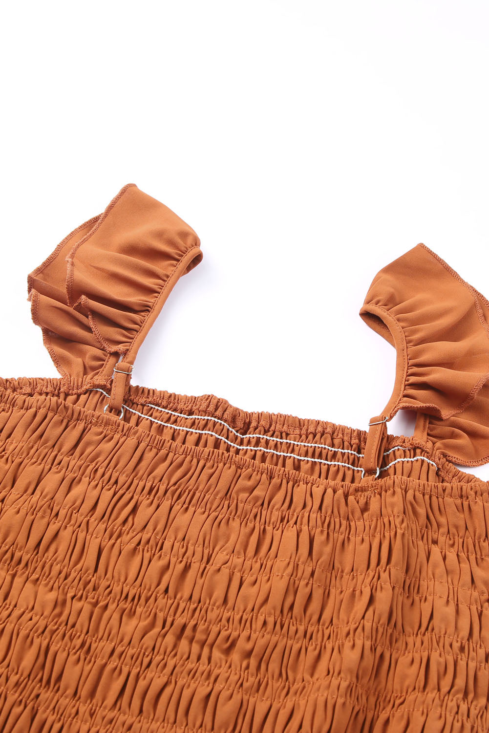 Smocked Ruffle Strap Pocket Wide Leg Jumpsuit