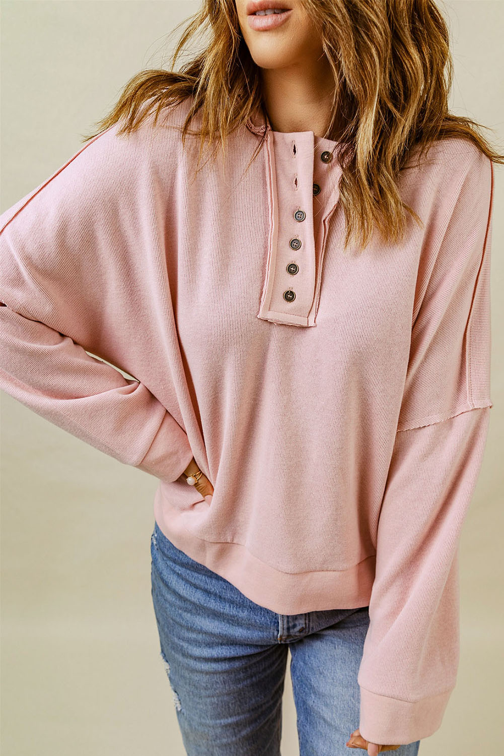 Plain Casual Button Front Pullover Hoodie