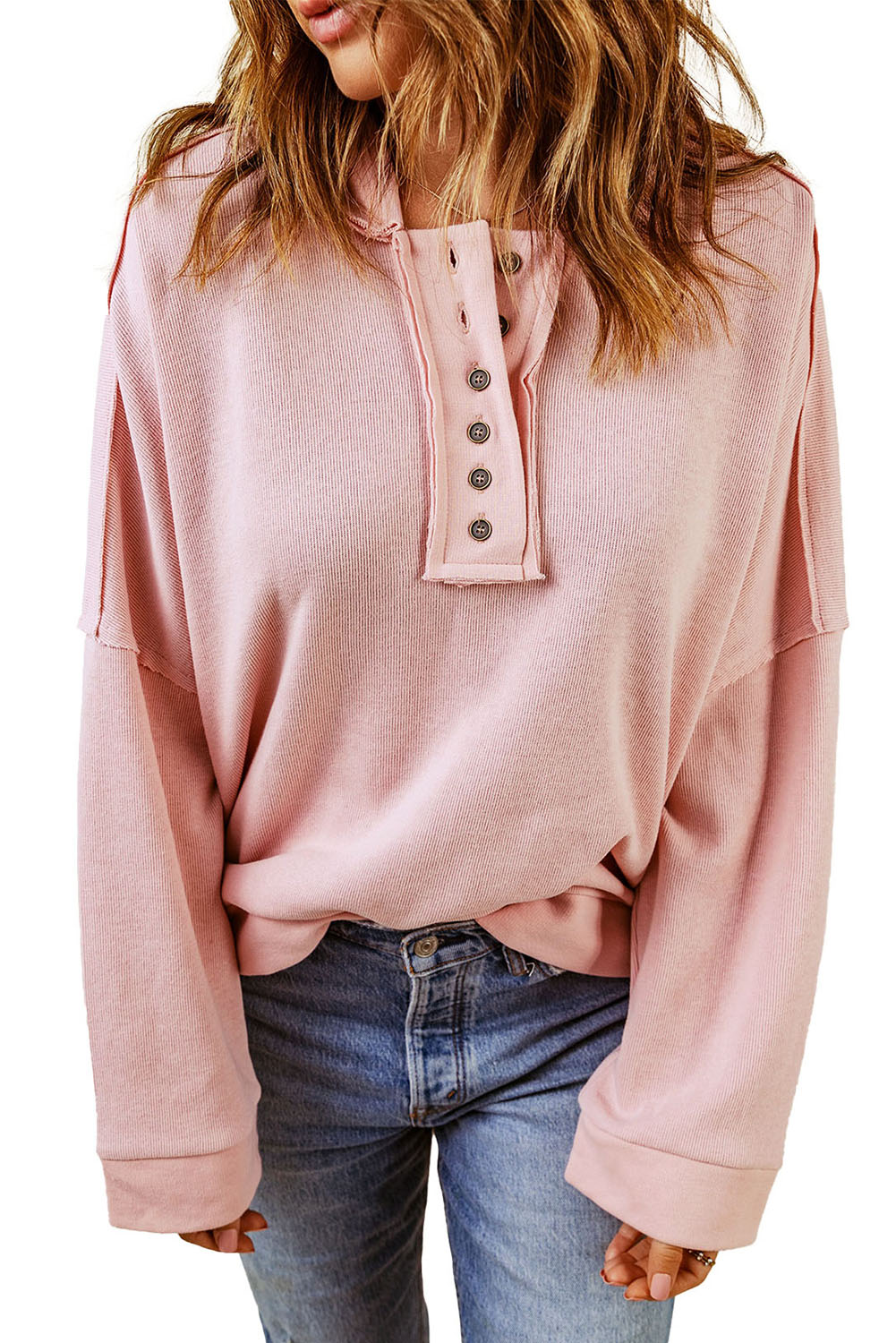 Plain Casual Button Front Pullover Hoodie