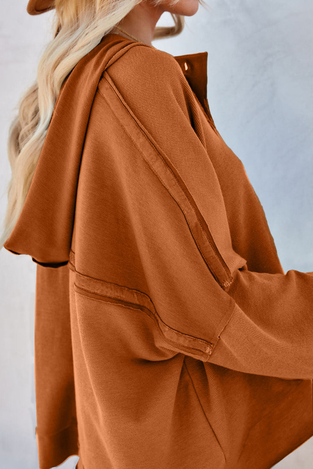 Plain Casual Button Front Pullover Hoodie