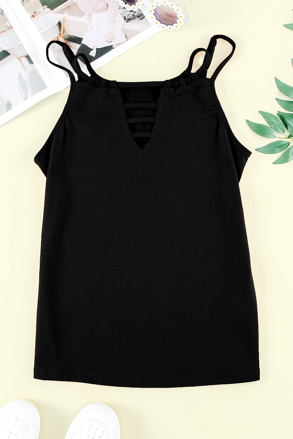 Wine Red Ladder Hollow-out Tank Top