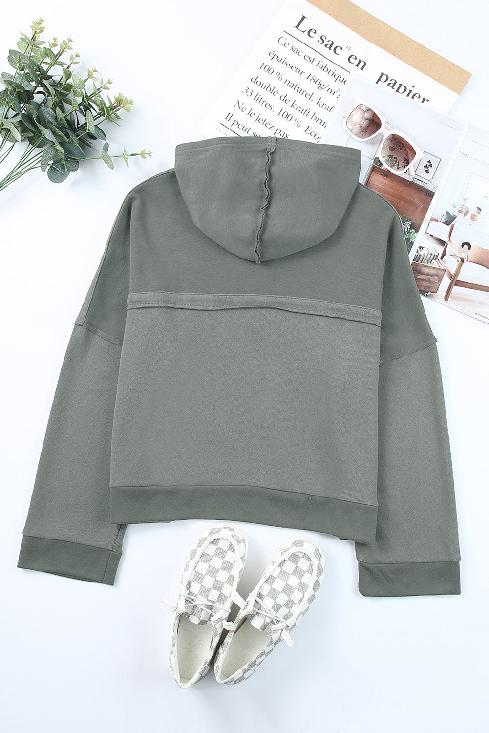 Plain Casual Button Front Pullover Hoodie