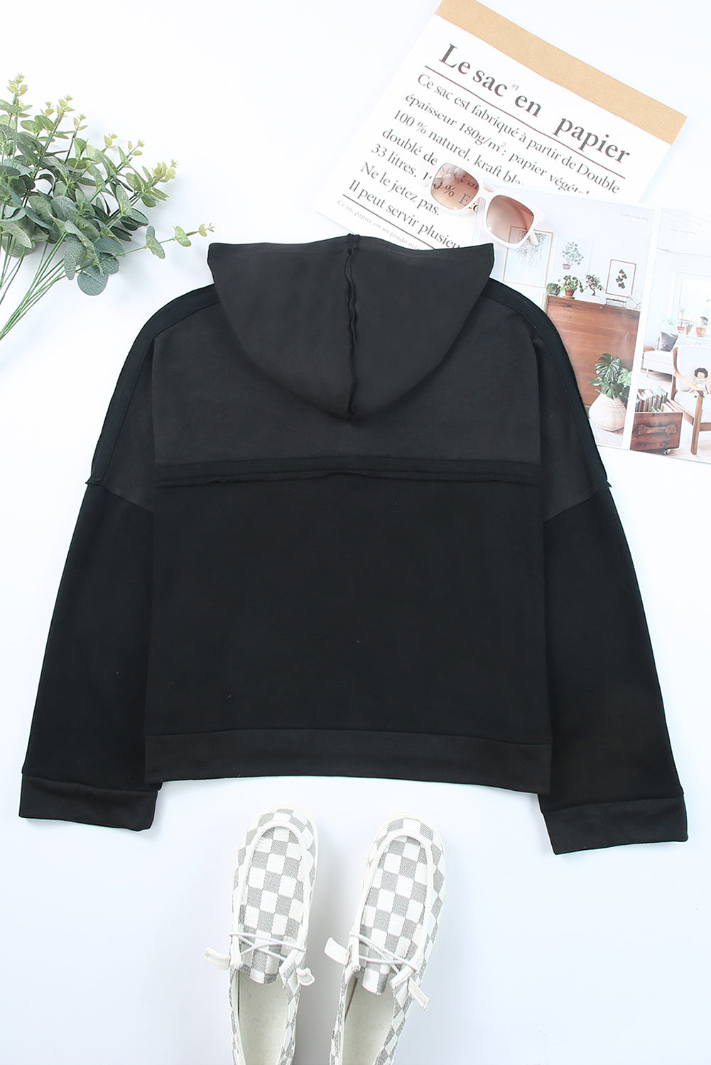 Plain Casual Button Front Pullover Hoodie