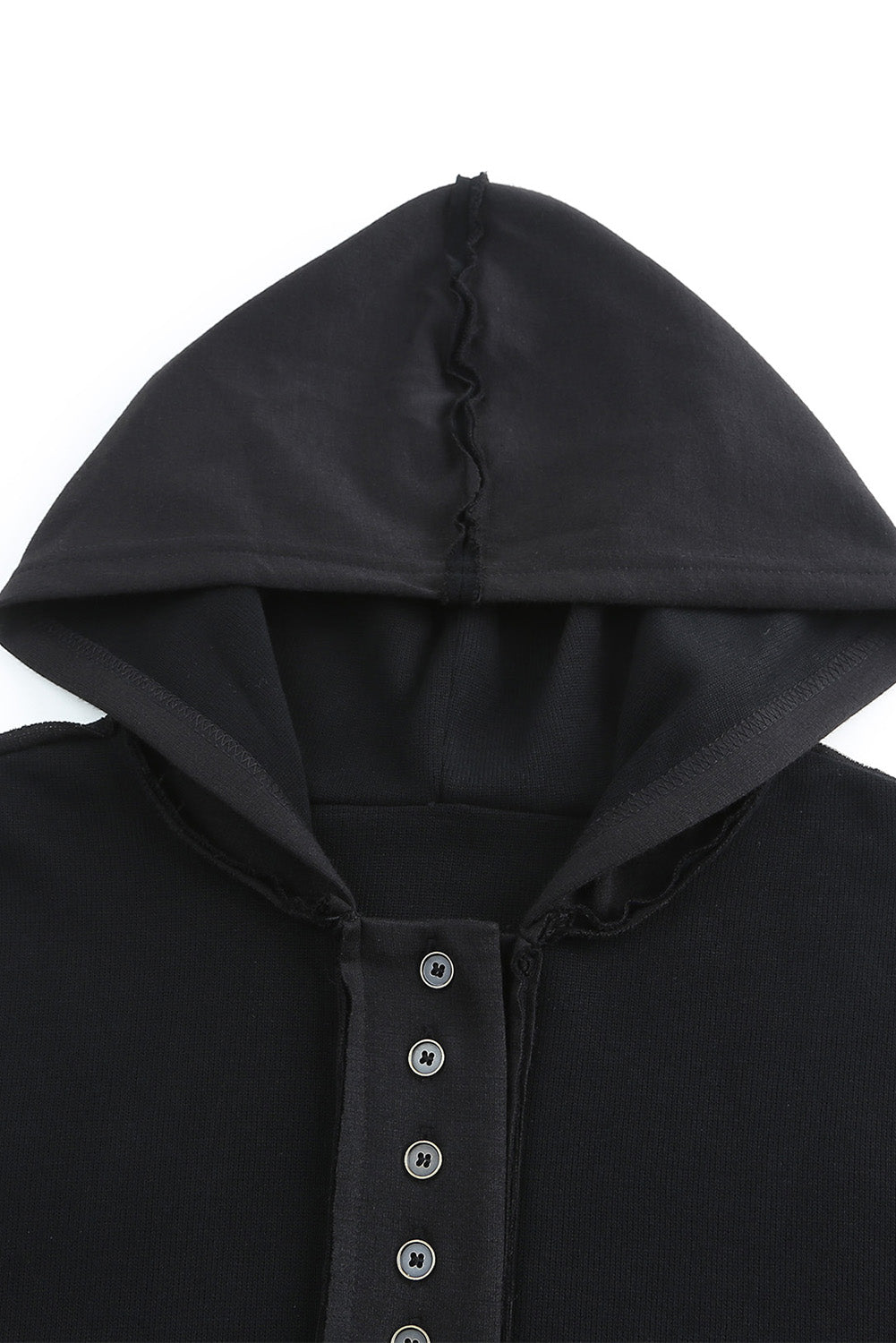 Plain Casual Button Front Pullover Hoodie