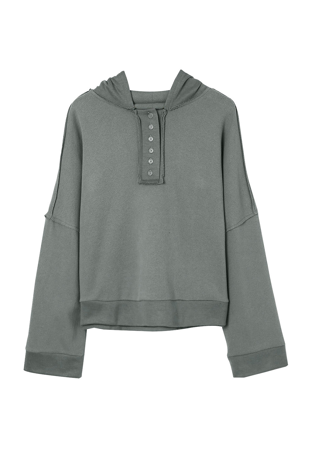 Plain Casual Button Front Pullover Hoodie